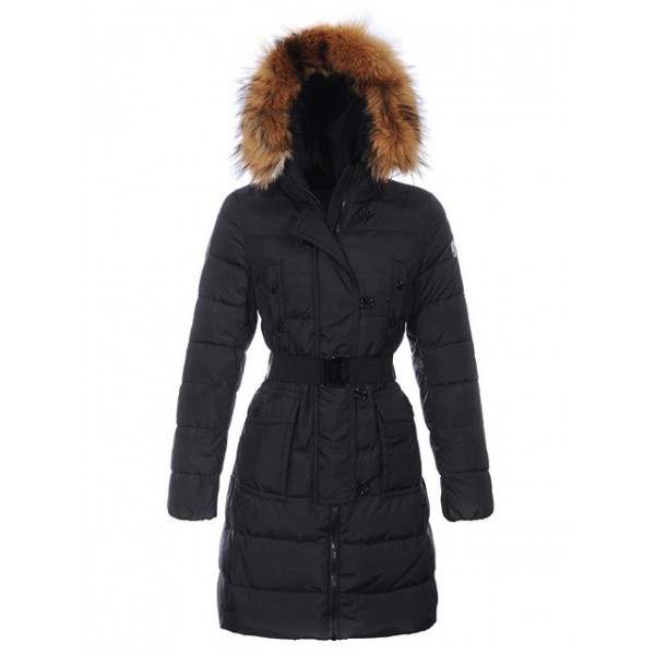Moncler Long nero Fur Cap E con cappuccio delle Donna di modo cappotti outlet